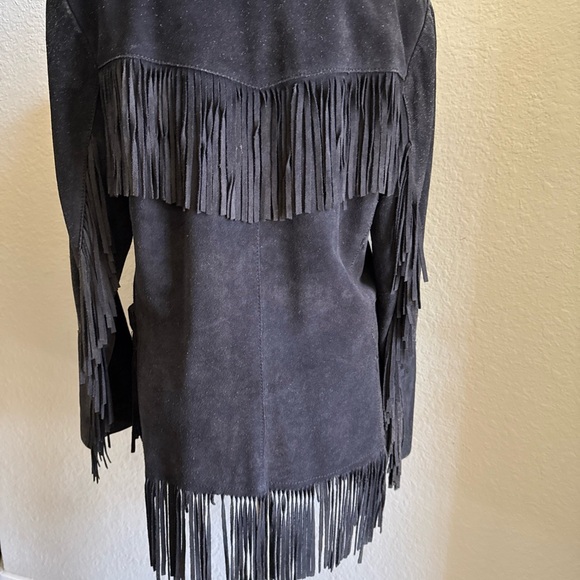 Vintage Black Suede Fringe Leather Jacket - Picture 5 of 16